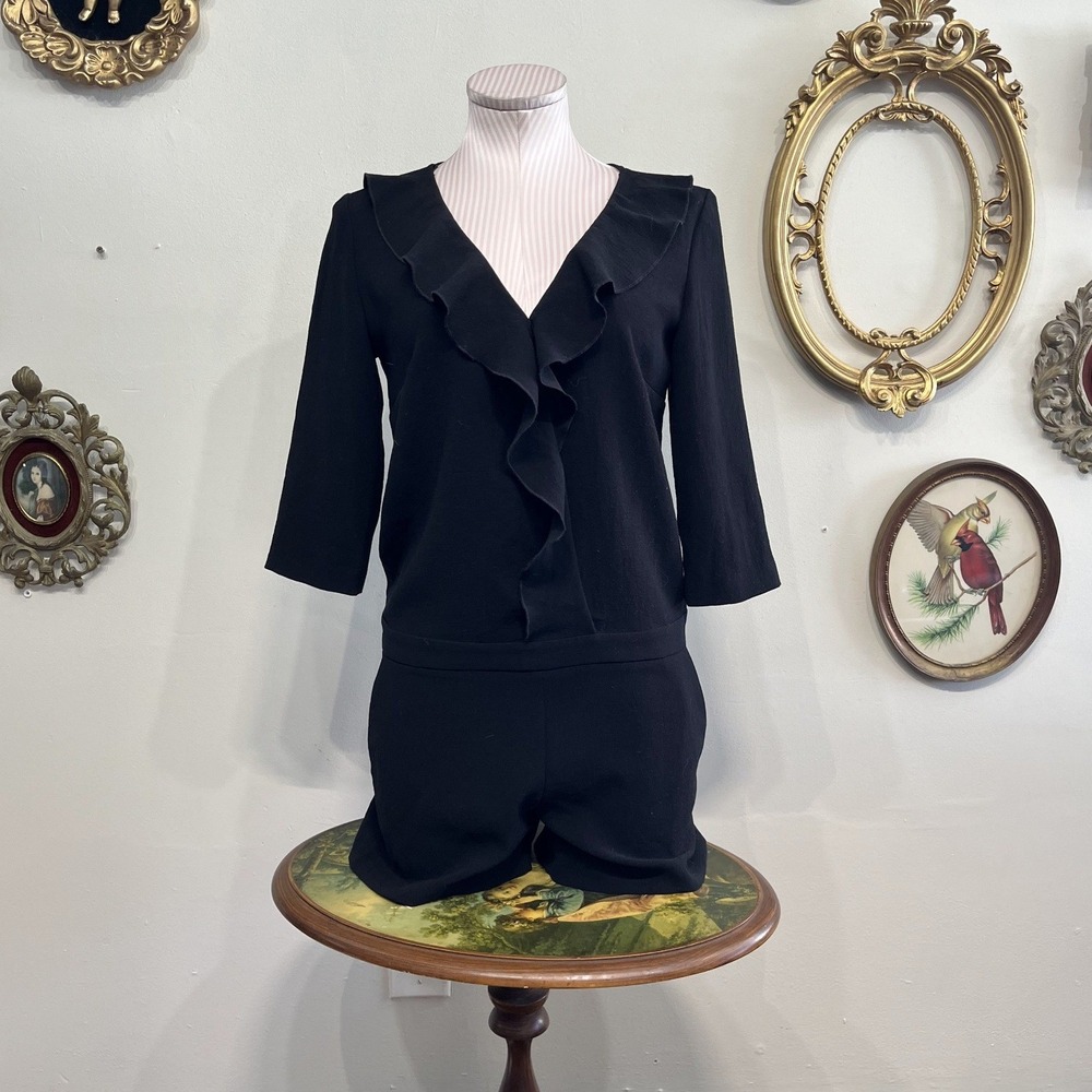 ba&sh Paris Black Ruffle V-Neck Romper Vintage Style